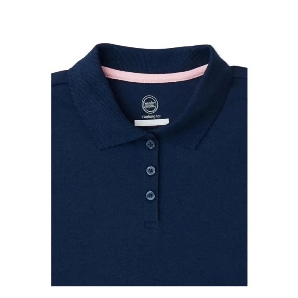 Wonder Nation Girls Polo Shirt Size XL (14-16) Plus Navy School Uniform Cotton